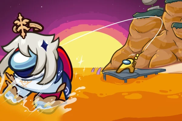 among us genshin impact collab key art