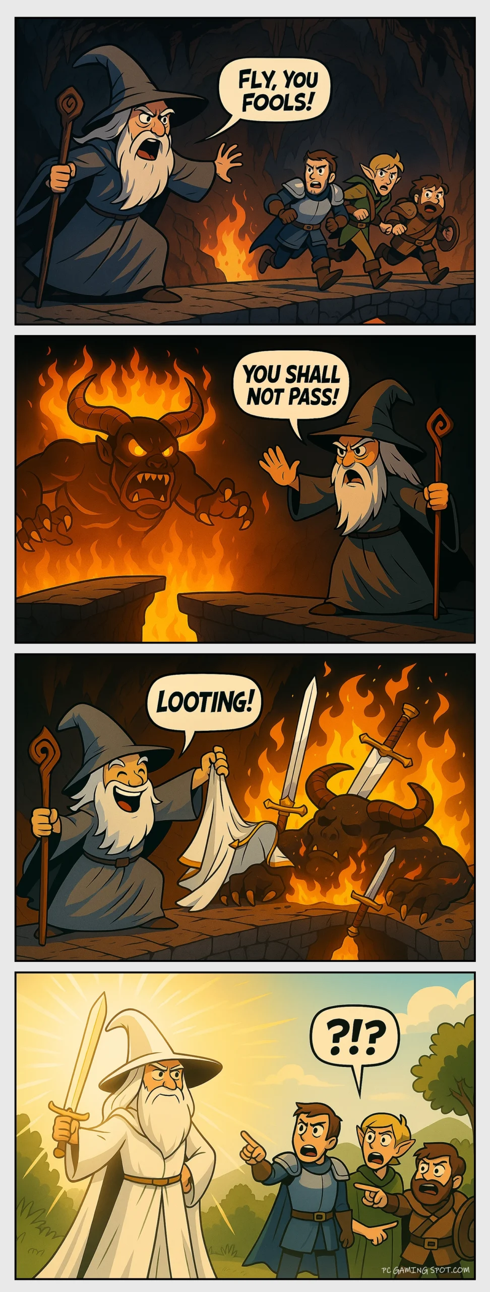 Cartoon parody of Gandalf from Lord of the Rings
