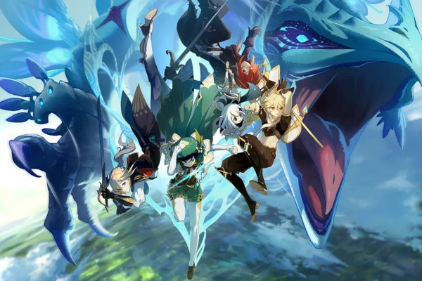genshin impact anime action RPG falling key art