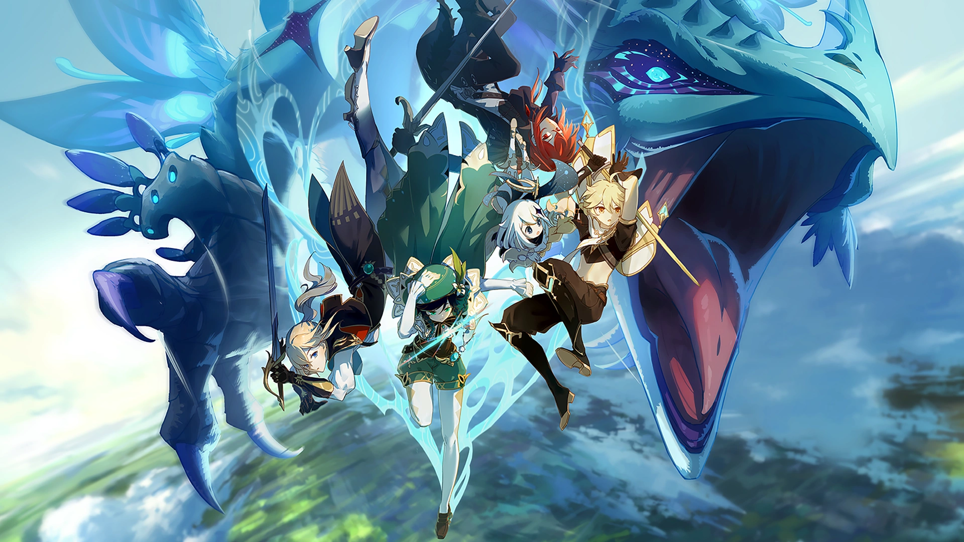genshin impact anime action RPG falling key art